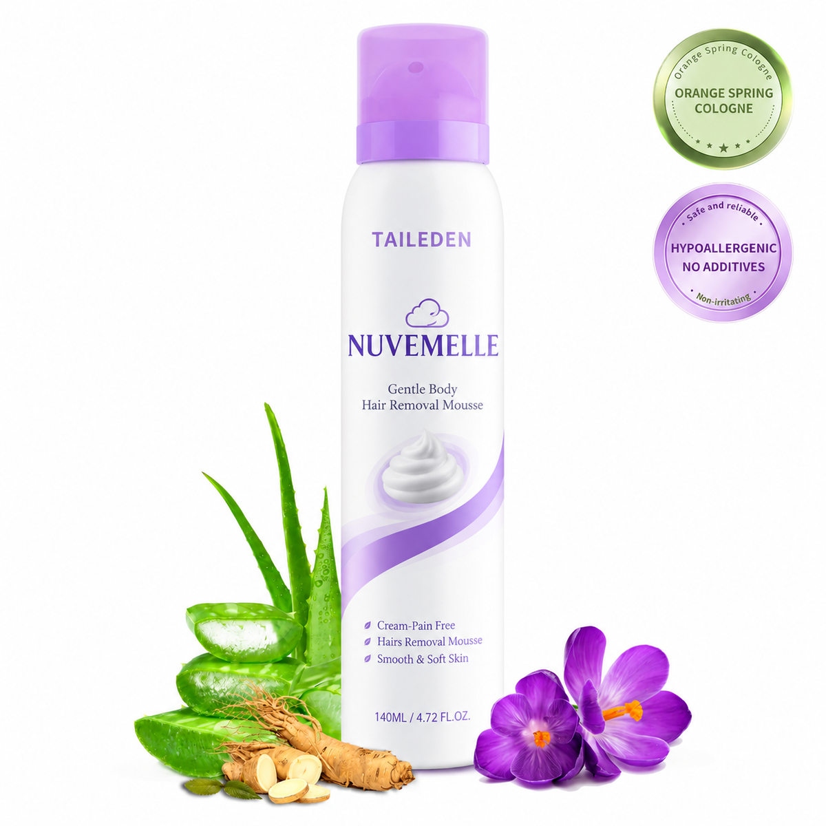 TAILEDEN  NUVEMELLE Hair Removal Mousse for Women – Gentle & Easy Depilatory Foam for Smooth Skin, Legs, Arms & Underarms, 4.73 Fl Oz
