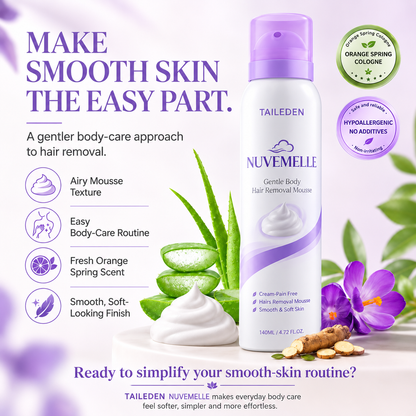 TAILEDEN  NUVEMELLE Hair Removal Mousse for Women – Gentle & Easy Depilatory Foam for Smooth Skin, Legs, Arms & Underarms, 4.73 Fl Oz