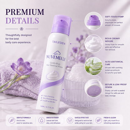 TAILEDEN  NUVEMELLE Hair Removal Mousse for Women – Gentle & Easy Depilatory Foam for Smooth Skin, Legs, Arms & Underarms, 4.73 Fl Oz
