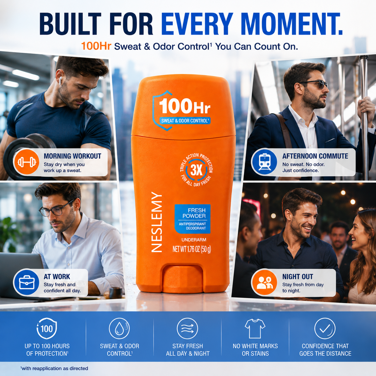 Antiperspirant Deodorant -100-Hour Sweat & Odor Control - Quick-Drying, Non-Greasy Deodorant for Men & Women