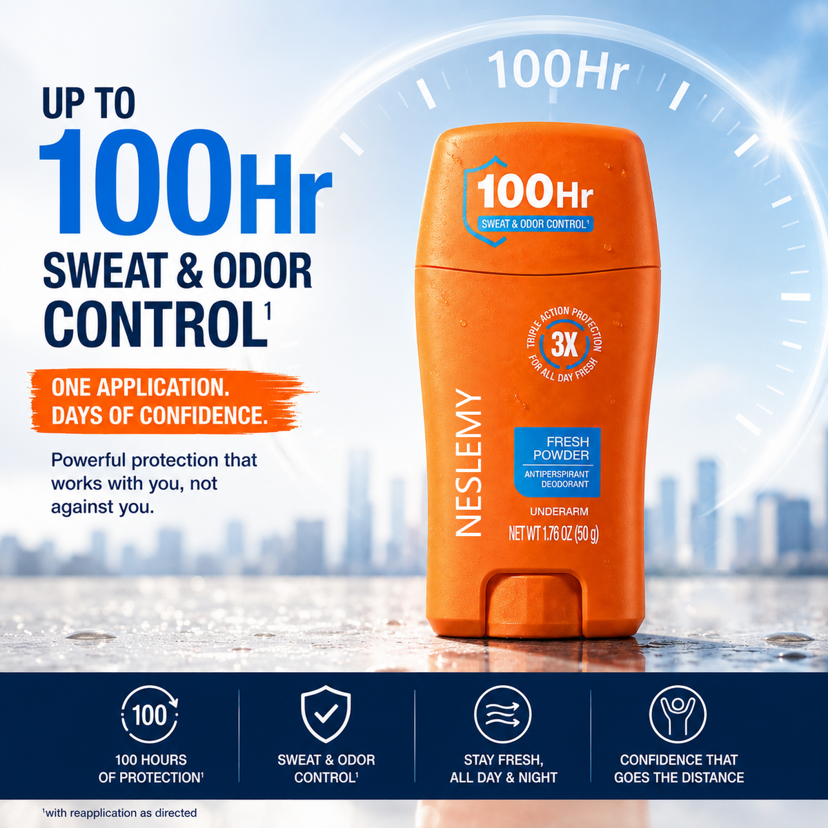 Antiperspirant Deodorant -100-Hour Sweat & Odor Control - Quick-Drying, Non-Greasy Deodorant for Men & Women
