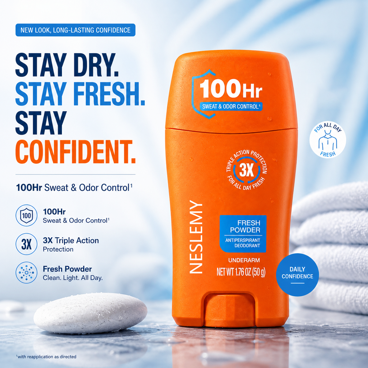 Antiperspirant Deodorant -100-Hour Sweat & Odor Control - Quick-Drying, Non-Greasy Deodorant for Men & Women