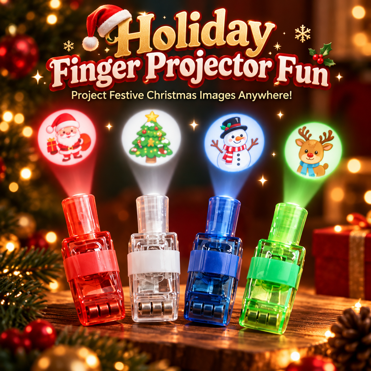 Christmas Finger Projector Lights – LED Santa & Snowman Toys, Stocking Stuffers & Party Favors